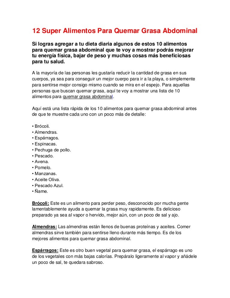dieta para adelgazar y quemar grasa abdominal